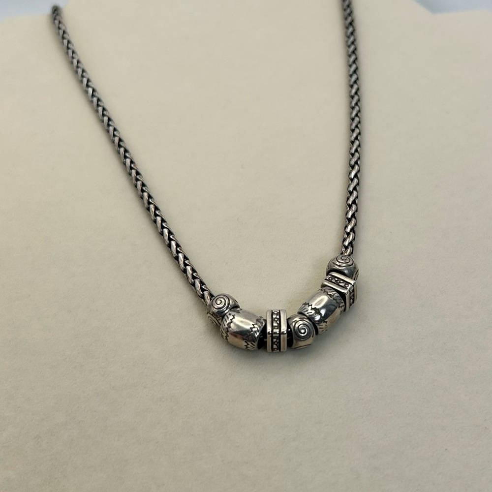 Brighton Vintage Beaded Necklace 18" Silver Plated Matte Finish
